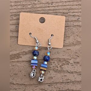 Millefiori Cubes And Lapis Lazuli Earrings